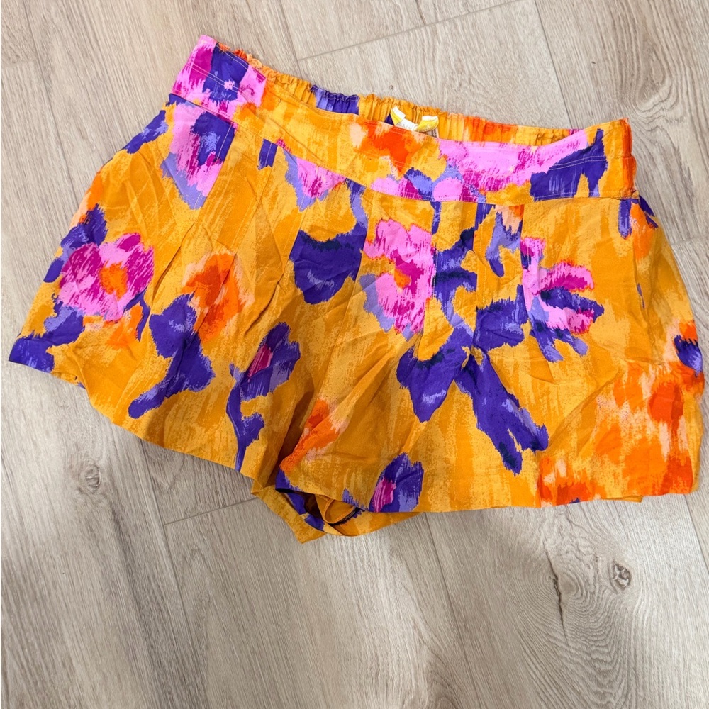 Ramy Brook Orange and Purple Floral High Waist Shorts